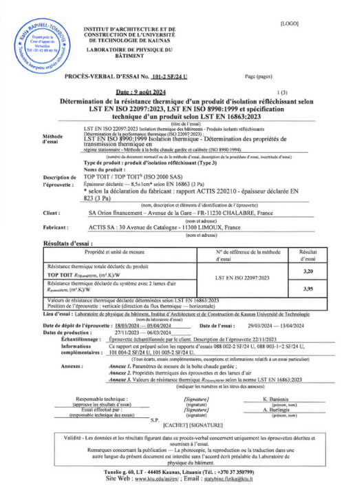 Couverture-TOP TOIT – Rapport essai selon la norme NF EN ISO 22097 2023 - FR