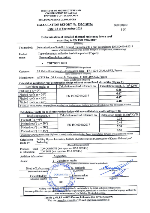 Couverture-TOP TOIT DUO – Rapport essai selon la norme NF EN ISO 22097 2023 - EN